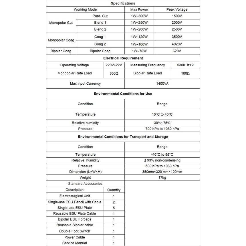 ELECTROSURGICAL UNIT 300W VTR-031