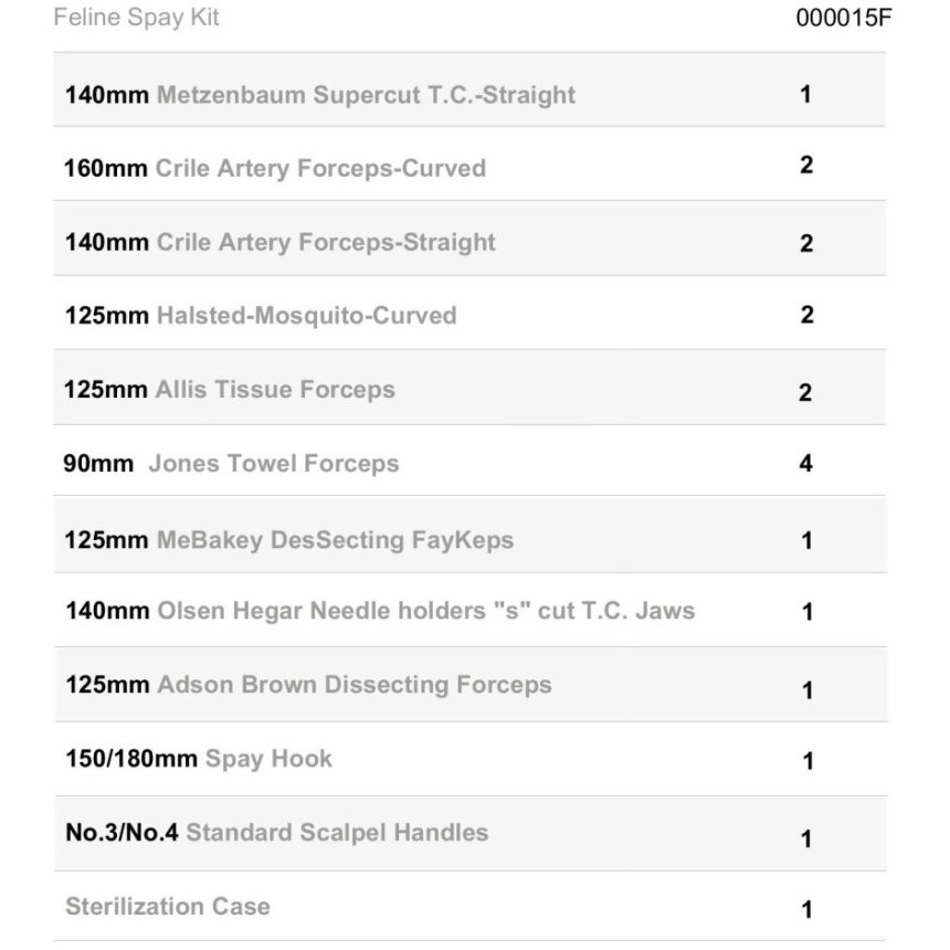 FELINE CAT SPAY INSTRUMENT KIT VTR-114